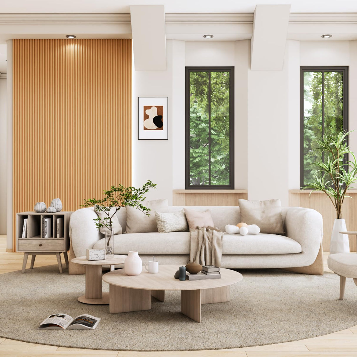 WPC Slat Wall Paneling, Modern Accent 3D Wall Panels, 8-Piece 94.5" x 6.6" TV Wall Panel, Bedroom, Living Room, Oak Carlo Schdoo