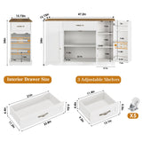 HOSTACK Kitchen Island Cart with Storage, 47'' Kitchen Storage Island on Wheels with 2 Drawers, Rolling Island Table with Adjustable Shelves, Mobile Buffet Sideboard Cabinet for Dining Room, White HOSTACK