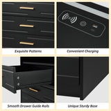 EROMMY LED Nightstand with Wireless Charging Station, Smart Night Stand with Color Adjustable Brightness Lights, Touch Screen Bedside Table with Glass Top, Drawers, Side Table for Bedroom EROMMY