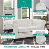 Chesterfield Sofa Set Loveseat Only Vintage Couch Farmhouse Furniture Living Room Tufted Loveseat Modern Chesterfield Loveseat Tufted Couch for Bedroom Leather Sofas for Living Room - Off White Naomi Home