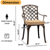 VINGLI 5-Piece Outdoor Patio Dining Set, Cast Aluminum All-Weather Outdoor Table and Chairs w/Cushion, Outdoor Furniture Set w/Umbrella Hole for Backyard Deck Poolside (Square, Grid Back) VINGLI