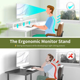 Yoobure White Computer Desk with Drawers, 55.1" Gaming Desk with LED Lights & Power Outlets, Office Desk with Fabric File Cabinets, Gaming Table with Long Monitor Stand, PC Desk with Storage Yoobure