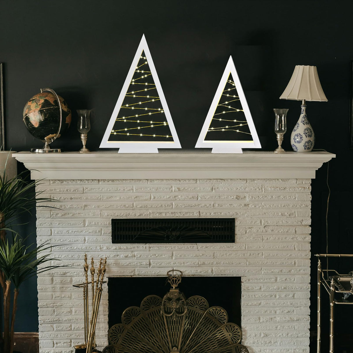 Lighted Christmas Tabletop Decorations, 2Pcs LED Lights Wooden Christmas Tree Table Decor Battery Operated Wood Craft Light Up Ornament for Holiday Winter Party Desk Home Mantel Display Xmas (White) IDATOO