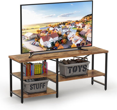55 Inch TV Stand for TVs up to 70 Inch TV, Modern Entertainment Center with Open Storage Shelves, TV Media Console Table for Living Room, Rustic Brown