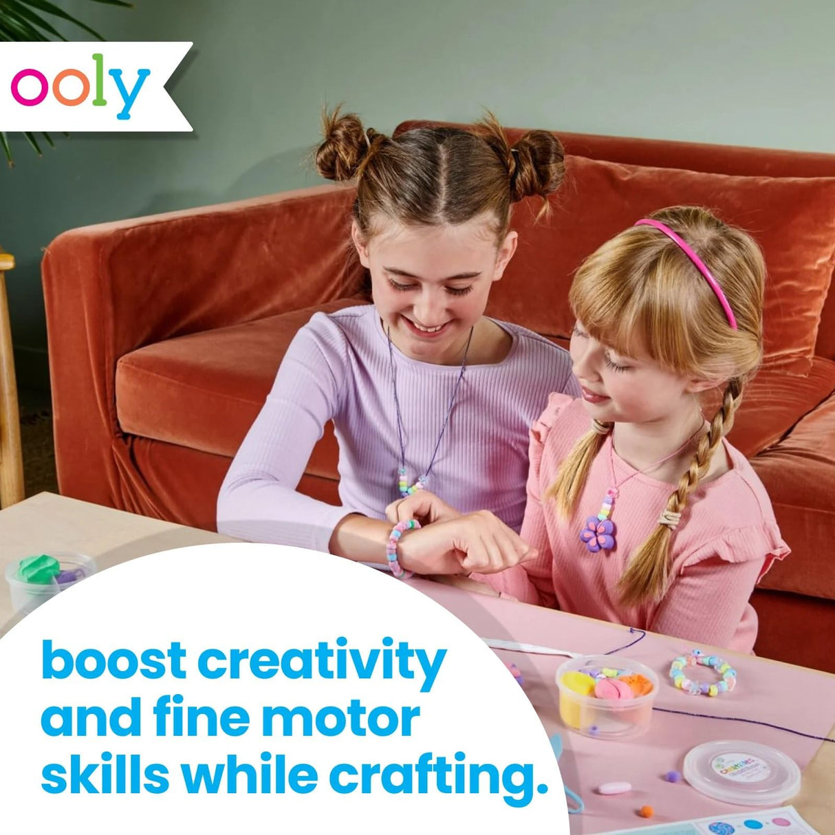 Ooly Creatibles Air Dry Clay Jewelry Kit for Kids, DIY Art Jewelry Making Kit with 6 Clay Colors, Beads, Shaping Tool, and Elastic Yarn, Non-Toxic Craft Supplies for Kids Ages 6 and Up Ooly