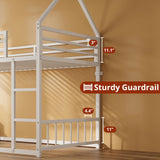 LIKIMIO Bunk Bed Twin XL Over Twin XL, Metal Bunk Bed Frame with Ladder and Guardrail, House Shaped with Metal Slats for Dormitory and Bedroom, Space Saving, No Box Spring Needed, White LIKIMIO