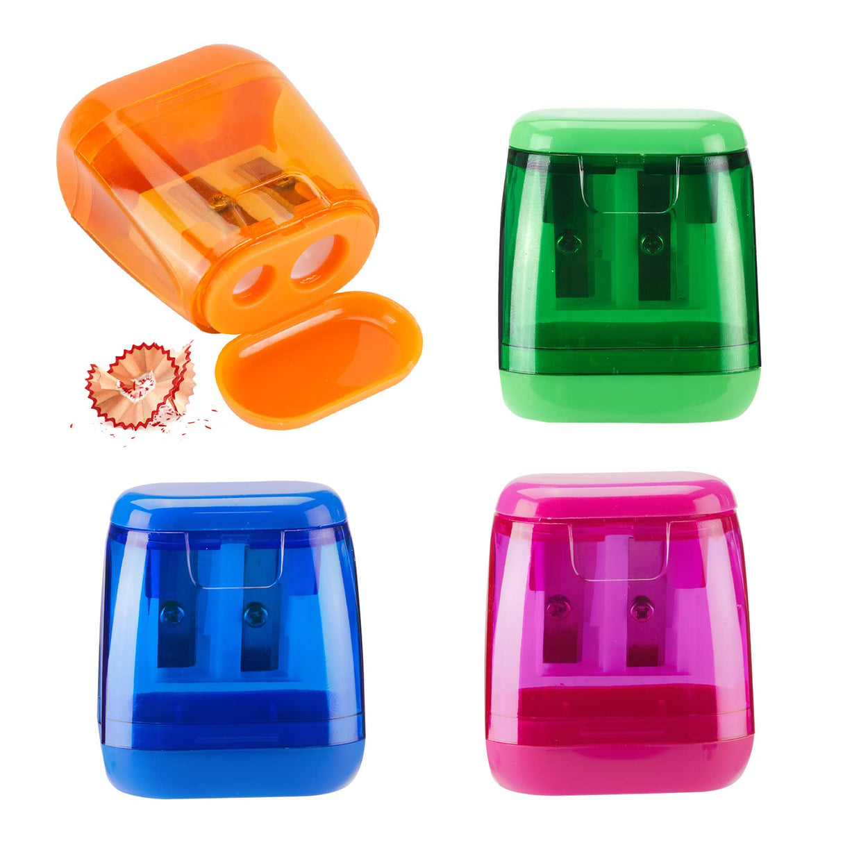 NeaLia Colored Pencil Sharpeners Manual, Hand Held Small Compact Pencil Sharpener for Kids with Lid Dual Hole, (8-11mm) No.2/Makeup Pencils Classroom Adults Artist Students School Home Office -4PCS NeaLia