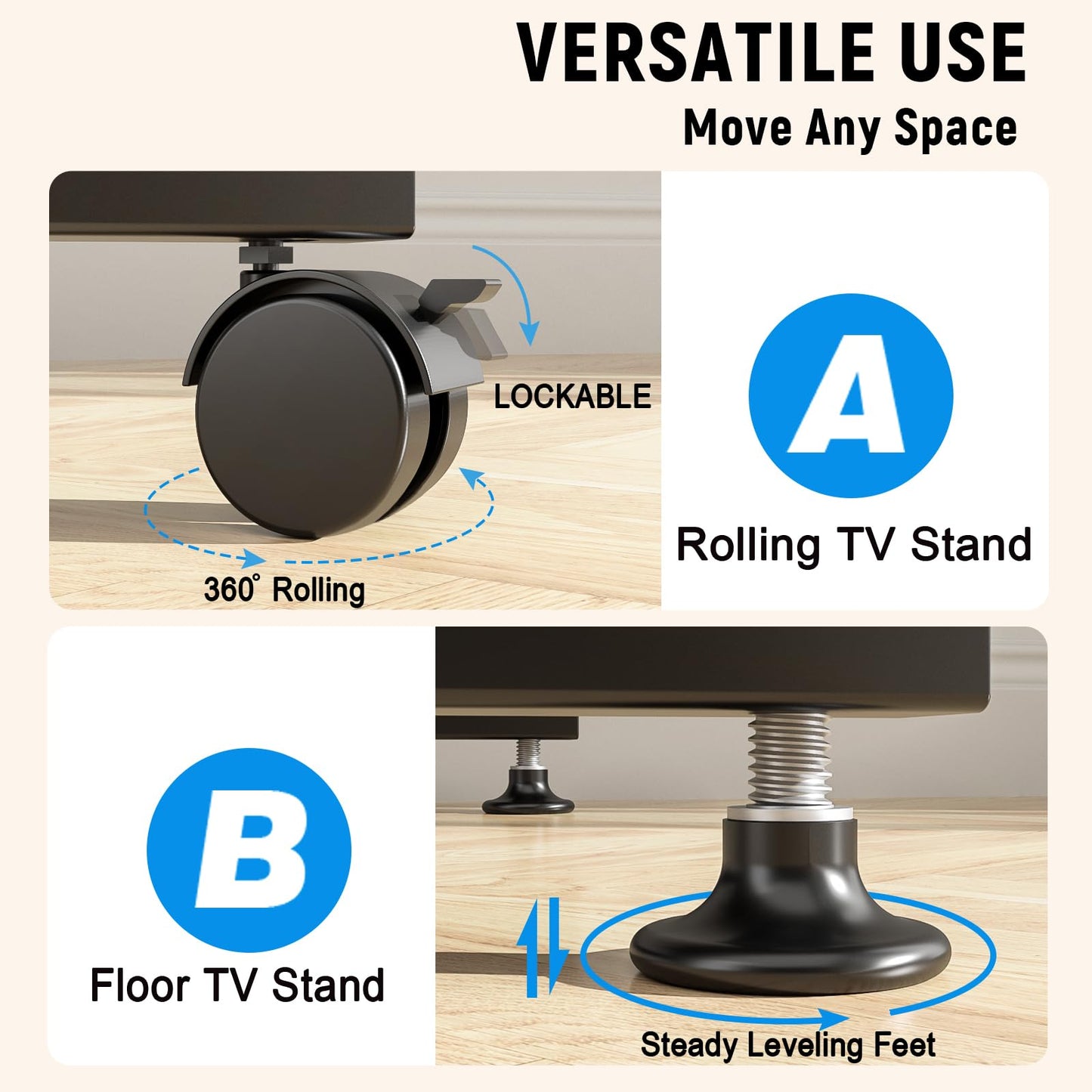 YOMT Mobile TV Cart Rolling TV Stand for 13-50 inch Screens, Tilting and Rotating Mount, Portrait to Landscape, Height Adjustable Portable TV Stand with Wheels Holds up to 44lbs Max VESA 200x200mm