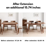 Grewood Extendable Dining Table - 100% Natural Oak Wood Telescopic Dining Table for 6-8 - Modern Dining Table with 47.24-63inch for Kitchen Room,Dining Room,Apartment (Walnut Color) Grewood