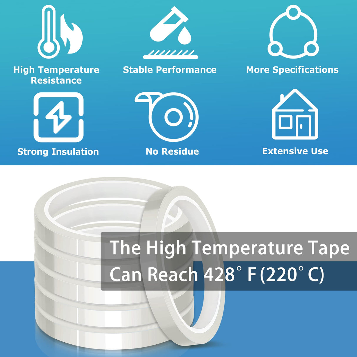 MS WGO High Temperature Tape Heat Tape Heat Resistant Tape Heat Transfer Tape Heat Tape for Sublimation No Residue 10mm X 33m 108ft (Transparent-6 Roll) MS WGO