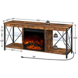 HOOBRO Fireplace TV Stand with Led Lights and Power Outlets, Wooden Media Entertainment Center Console Table with Glass Shelves, Fireplace TV Console for TVs up to 65", Rustic Brown BF140UDDS01 HOOBRO