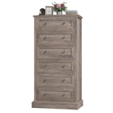 FACBOTALL 6 Drawer Dresser, 56'' Tall Dresser with Mental Double Handles, Chest of Drawers for Hallway Living Room, Wash Gray FACBOTALL