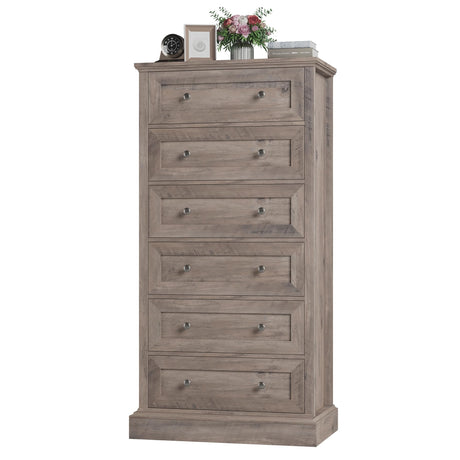 FACBOTALL 6 Drawer Dresser, 56'' Tall Dresser with Mental Double Handles, Chest of Drawers for Hallway Living Room, Wash Gray FACBOTALL