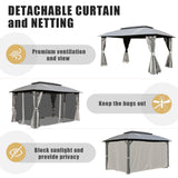 Domi 10'x14' Gazebo with Double Roof Soft Top, Patio Gazebo Canopy Tent, Upgraded 4’‘ Metal Frame for Deck Backyard Garden Lawns Gray domi outdoor living
