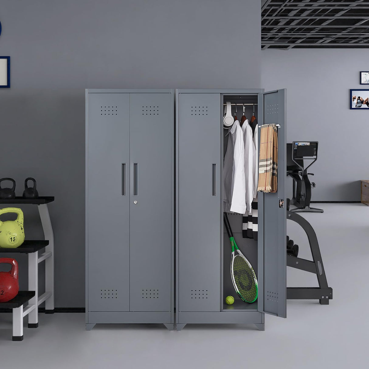 STEELIST Metal Storage Cabinet with Locking Doors, Steel Broom Storage Cabinet with Hanging Rod, 65" Cleaning Storage Cabinet with 4 Shelves, Broom Tool Storage Cabinet for Office, Garage STEELIST