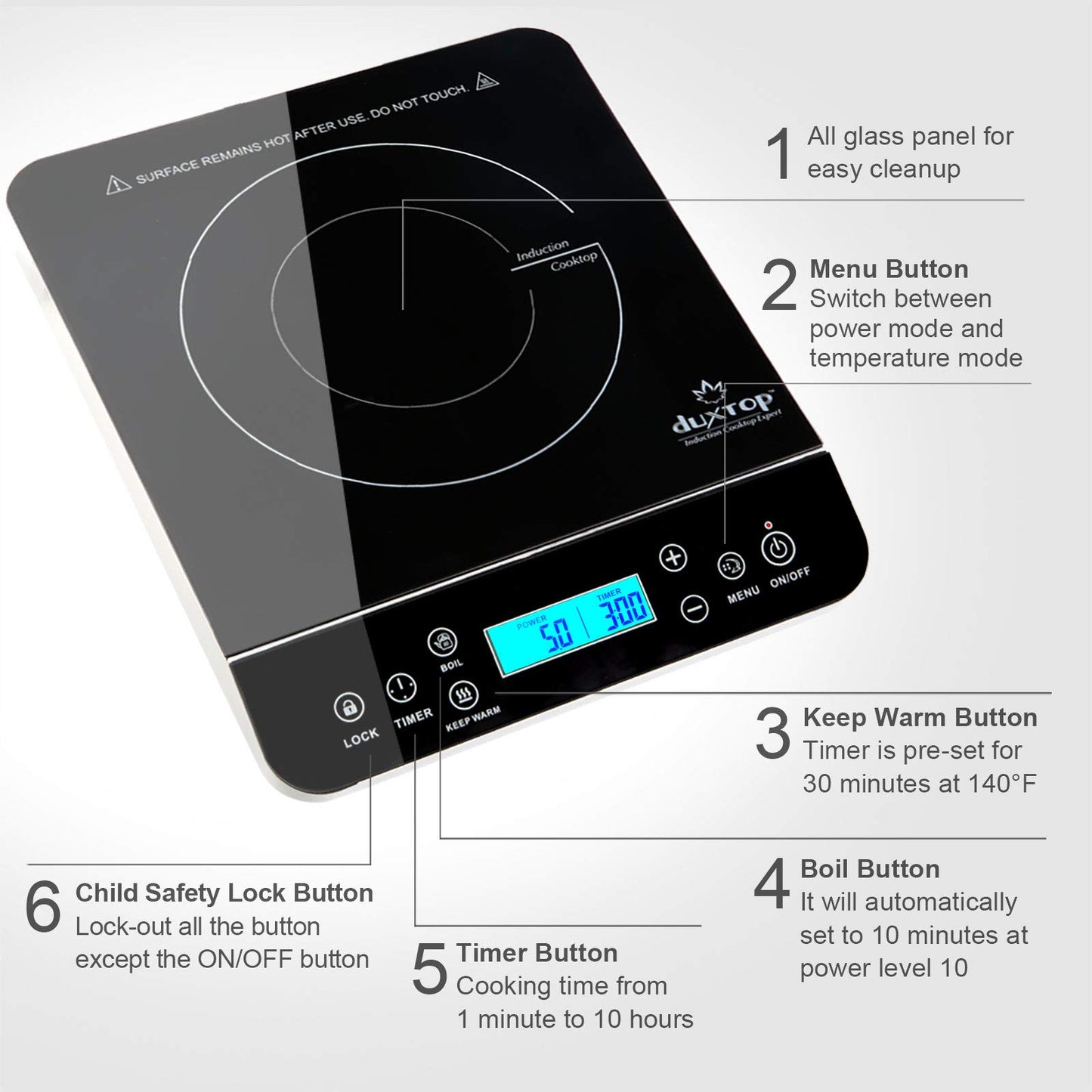 Duxtop Portable Induction Cooktop Burner, Induction Hot Plate with LCD Sensor Touch 1800 Watts, Silver 9600LS/BT-200DZ