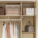 Hitow Armoire Wardrobe Closet with Hanging Rod, 2 Drawers & Shelves, 8-Door Wood Grain Wardrobe Closet with Top Cabinets, Free Standing Clothes Organizer Cabinet for Bedroom, Light Brown Hitow