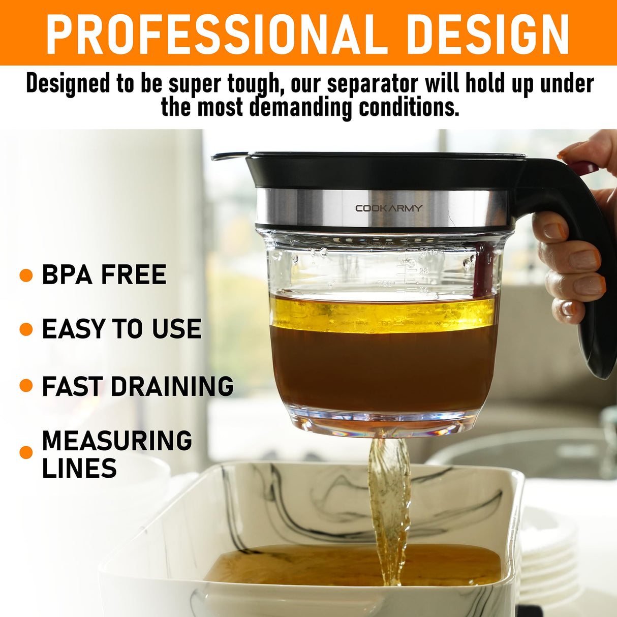 Cook Army Fat Separator with Bottom Release – 4 Cup Gravy Separator for Cooking with Oil Strainer, Kitchen Grease Separator -the perfect Kitchen Gadget plus a 3-1 Multifunctional Vegetable Peeler Cook Army