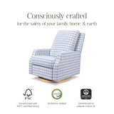 NAMESAKE Crewe Electronic Recliner and Swivel Glider in Blue Gingham with Light Wood Base, Greenguard Gold & CertiPUR-US Certified NAMESAKE