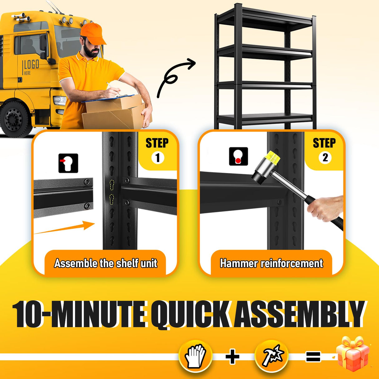 RPGHJJ 59" W Garage Shelving Heavy Duty Garage Storage Shelves Metal Shelving Unit 5T Adjustable Industrial Utility Shelf 3000LBS Black Organization Rack for Warehouse Storage,72" H x 59" W x 20" D RPGHJJ