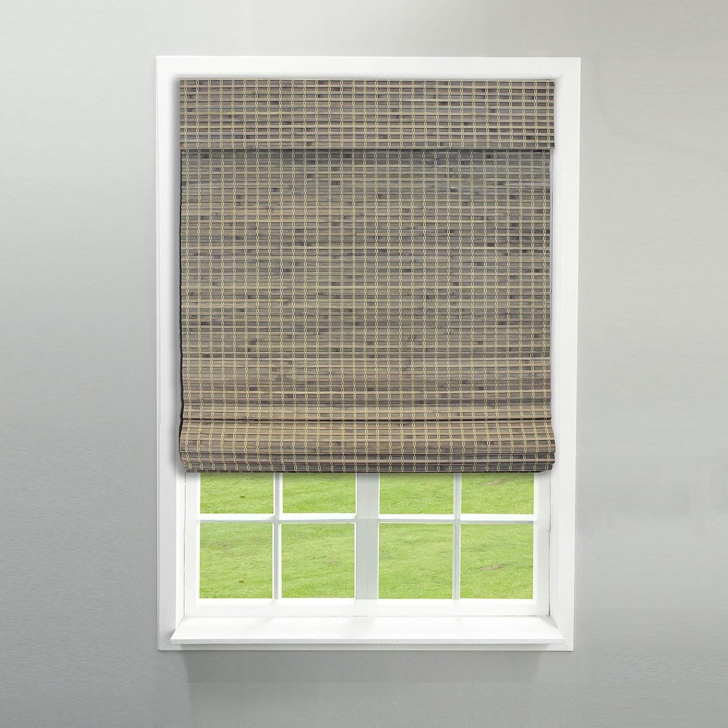 Radiance Cordless Bamboo Roman Shades for Windows - Flatweave Bamboo Blinds for Reduce Bright Light - Easy to Lift & Fold Up Window Shades - Driftwood - 35 in. W x 48 in. L - (02208870E)