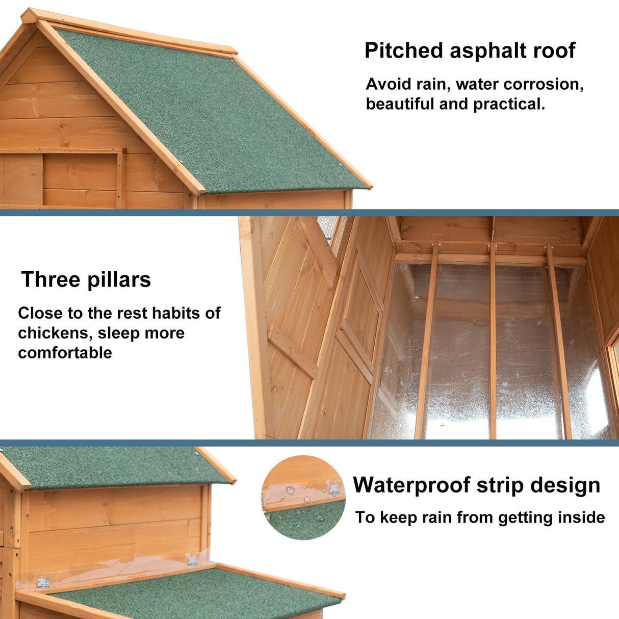 ECOLINEAR Large Chicken Coop with Wheels, Waterproof Outdoor Hen House for 6-8 Chickens, Movable Chicken House with Two Nesting Box, Removable Tray, PVC Cover, Wooden Duck Coop Rabbit Hutch ECOLINEAR
