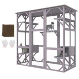 VEVOR Cat Cage Condo Catio Outdoor/Indoor Cat Enclosure, Wooden Cat House with 5 Platforms, 7-Tier Pet Playpen with 2 Resting Box, Cat Crate Cat Kennel with Waterproof Roof, 71.2"L x 34.6"W x 66.5"H VEVOR