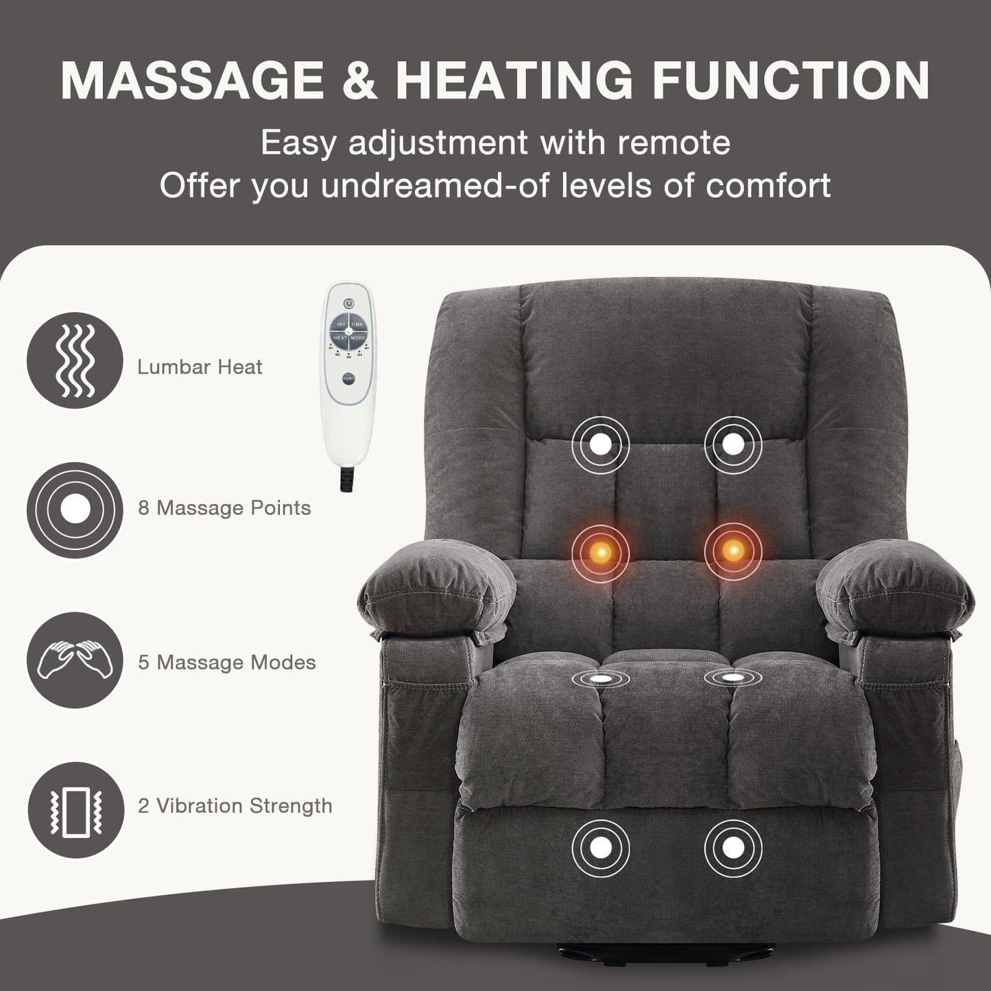 BOSMILLER Power Lift Recliner Chair Recliners for Elderly with Heat and Massage Recliner Chair for Living Room with Infinite Position and Side Pocket,USB Charge Port