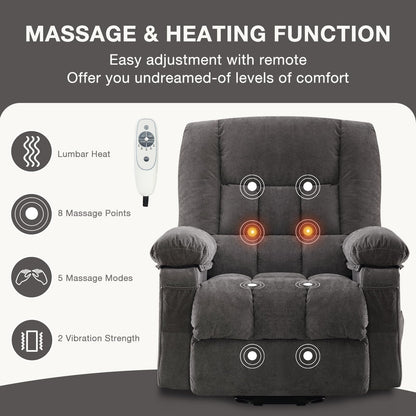 BOSMILLER Power Lift Recliner Chair Recliners for Elderly with Heat and Massage Recliner Chair for Living Room with Infinite Position and Side Pocket,USB Charge Port