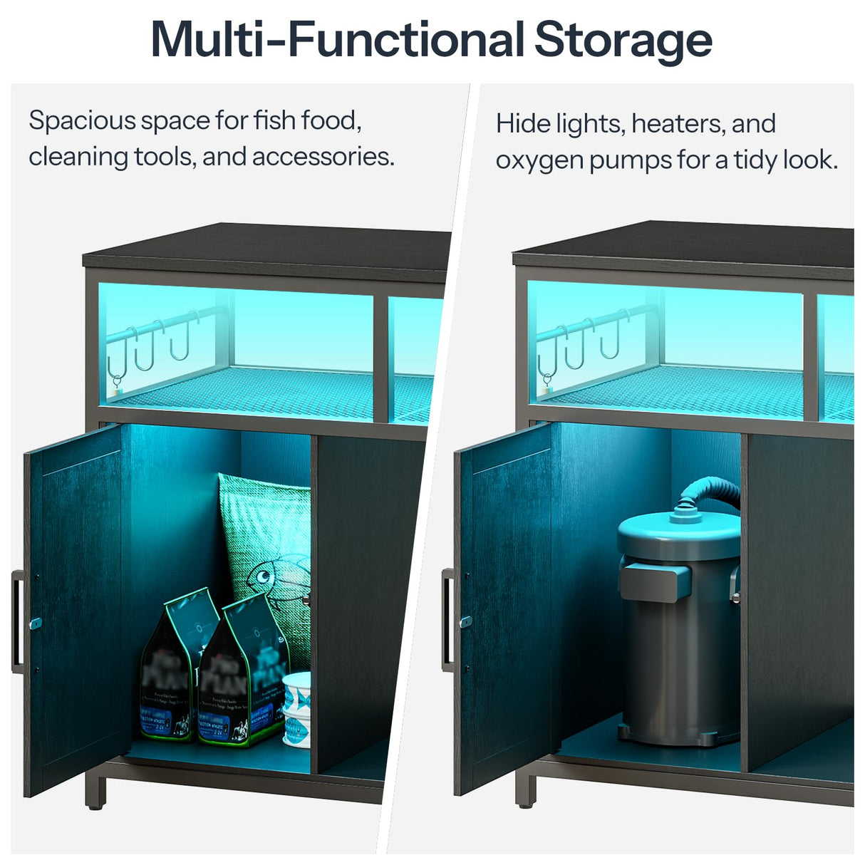 HOOBRO 40-50 Gallon Fish Tank Stand with Power Outlet and LED Light, Metal Frame Aquarium Stand with Cabinet Storage, for Reptile Turtle Tank, 440 LBS Capacity, 36.6'' L x 18.9'' W, Black BB93UDFT01 HOOBRO