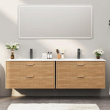 Vabches 30 Inch Bathroom Vanity with Sink, Floating Bathroom Vanity with 2 Storage Darwers, Wood Grain Wall Mounted Vanity with Storage, Bathroom Floating Vanity with Sink, Faucet, Drain Vabches