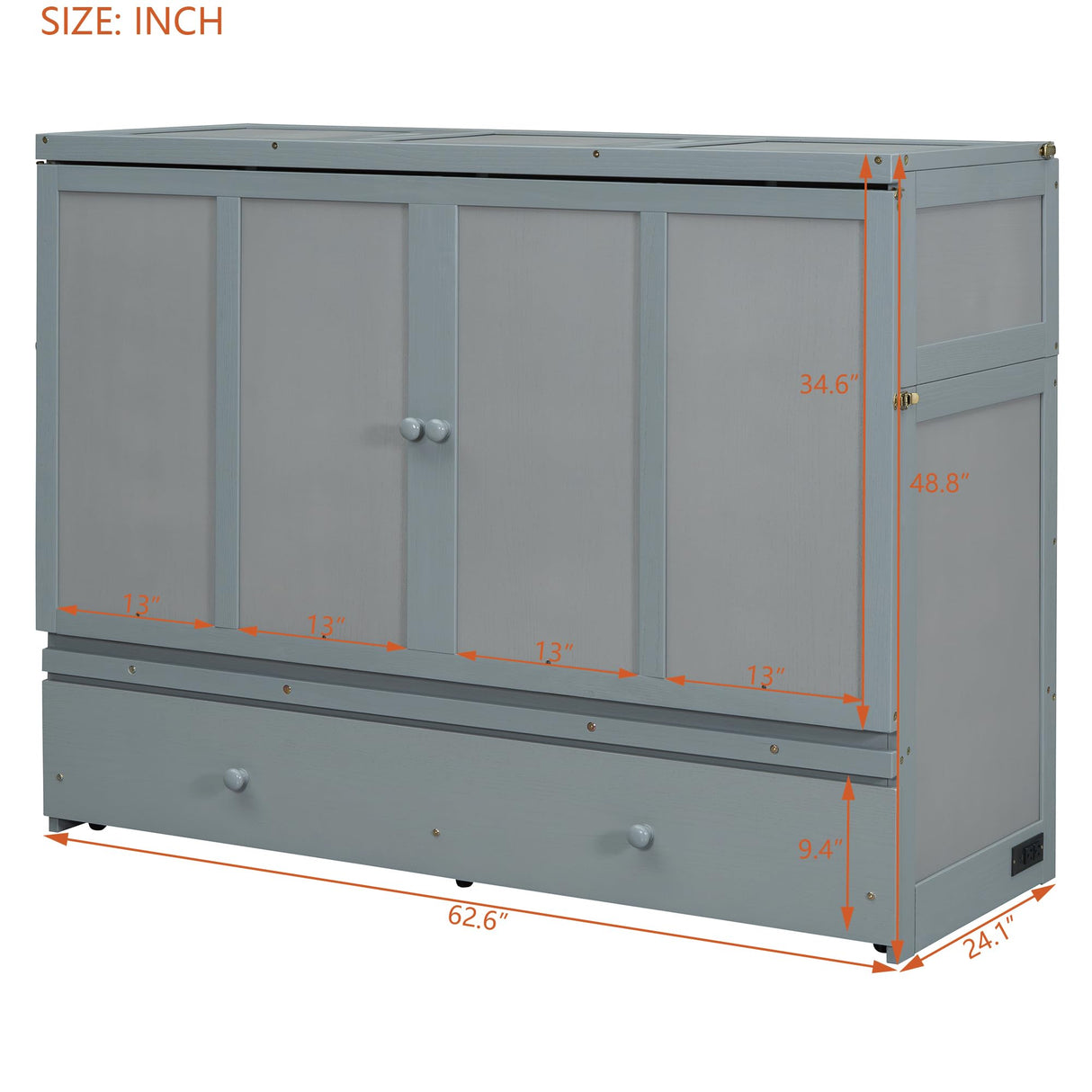 Merax Queen Murphy Bed Cabinet with Storage Drawers, Chest Cube Bed for Guest Room, Built-in Sockets & USB Ports, for Home Office or Small Bedroom, Grey Merax