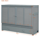 Merax Queen Murphy Bed Cabinet with Storage Drawers, Chest Cube Bed for Guest Room, Built-in Sockets & USB Ports, for Home Office or Small Bedroom, Grey Merax