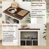 Farmhouse Record Player Stand, 3 Tier End Table, Turntable Stand with Vinyl Record Storage Holds Up to 160 Albums,Wood Record Holder Cabinet Dispaly Shelf for Living Room,Bedroom,Office,Antique White RowyPoey