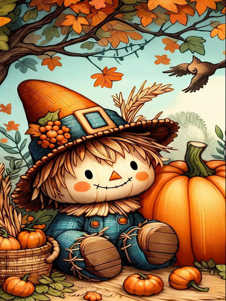 askkqtx Fall Diamond Art Kits for Adults, Scarecow Diamond Painting Kits for Beginners, Pumpkin DIY 5D Full Round Drill Crystal Diamond Dots Rhinestone Gem Art Craft Home Decor 12x16 Inch askkqtx
