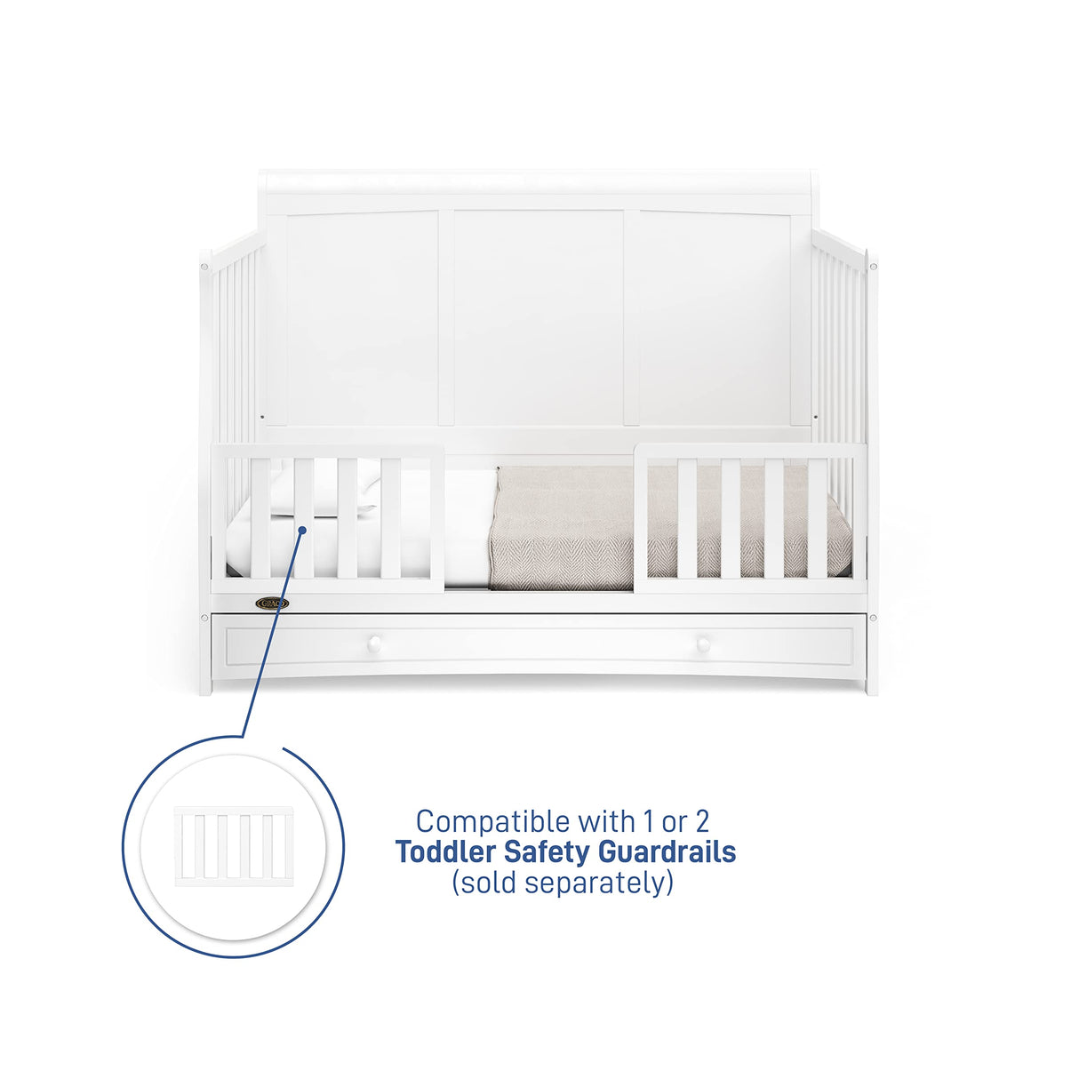 Graco Asheville 5-in-1 Convertible Crib with Drawer (White) – GREENGUARD Gold Certified, Crib with Drawer Combo, Full-Size Nursery Storage Drawer, Converts to Toddler Bed, Daybed and Full-Size Bed Graco