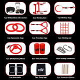 Ninja Warrior Obstacle Course for Kids Backyard with A Pair of Knee Pads, 60’ Ninja Slackline and Slackline Protective Tube with Unique Obstacles Climbing Net, Ninja Wheel, Monkey Bars, Gym Rings F7F9