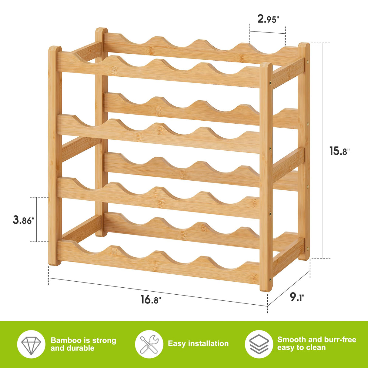 BMOSU Bamboo Wine Rack Wine Storage Cabinet Shelf 16 Bottle Wine Racks Countertop Solid and Practical for Kitchen Dining Room Pantry - 4 Tiers Wine Rack(Natural) BMOSU