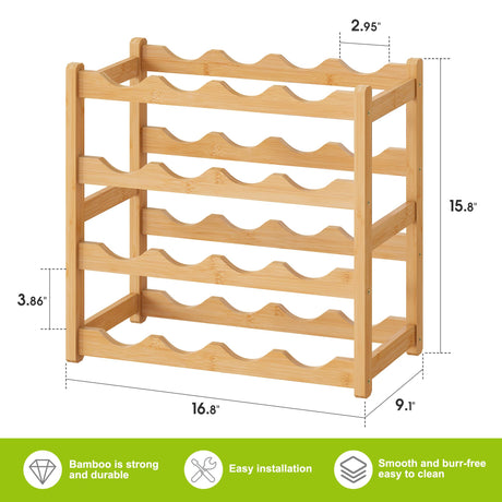 BMOSU Bamboo Wine Rack Wine Storage Cabinet Shelf 16 Bottle Wine Racks Countertop Solid and Practical for Kitchen Dining Room Pantry - 4 Tiers Wine Rack(Natural) BMOSU