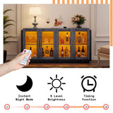 AMERLIFE Sideboard Buffet Cabinet with LED Lights, Mixed Color Accent Cabinet with Glass Doors and Adjustable Shelf, Hallway Storage Cabinet Console Table for Living Room, Dining Room, Black and Gray AMERLIFE