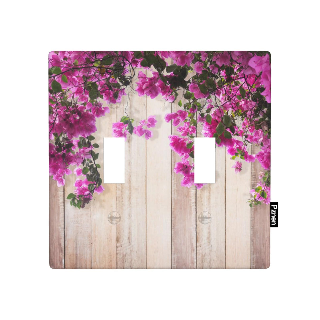 Pznen Rustic Farmhouse 2-Gang Wall Plate Double Toggle Switch Covers Farm Purple Lilac Floral Flowers on Country Wooden Light Switch Covers for Bedroom Bathroom Pznen