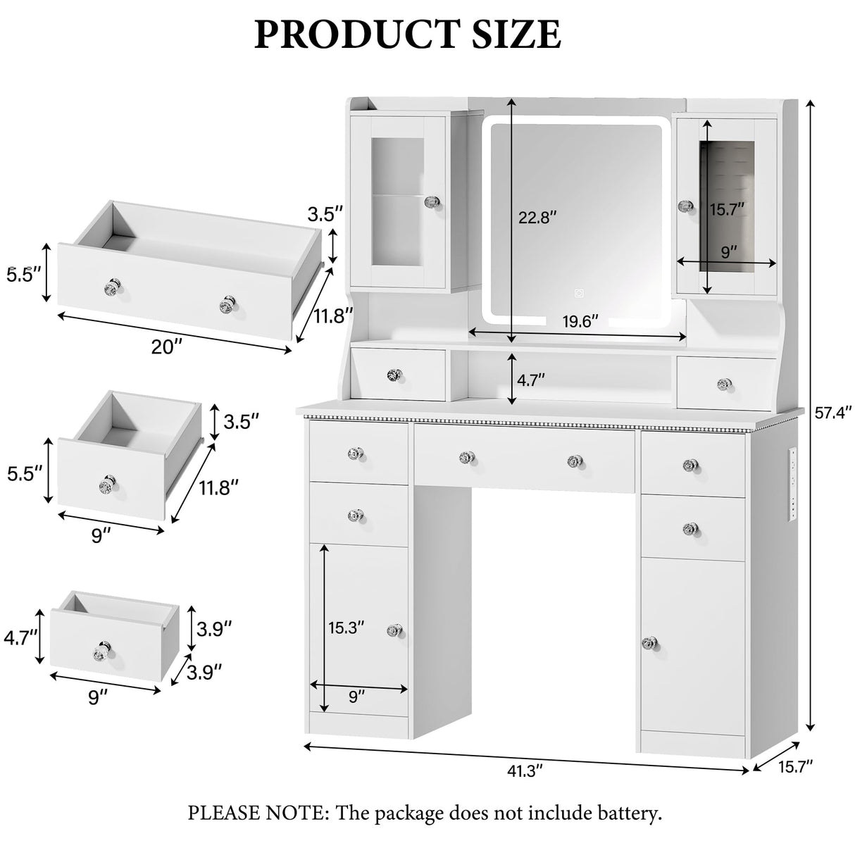 LIMGLIM Vanity Desk with Led Mirror and RGB Lights, 42" Makeup Vanity Desk with Power Outlet, 3 Colors Lighting Adjustable Brightness, 7 Drawers & 2 Large Cabinets, 2 RGB Cabinets for Bedroom, White LIMGLIM