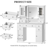 LIMGLIM Vanity Desk with Led Mirror and RGB Lights, 42" Makeup Vanity Desk with Power Outlet, 3 Colors Lighting Adjustable Brightness, 7 Drawers & 2 Large Cabinets, 2 RGB Cabinets for Bedroom, White LIMGLIM