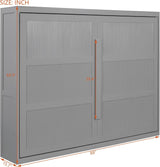 Virubi Queen Horizontal Fluted Murphy Bed with LED Lights,Wood Folding Hideaway Murphy Chest Bed for Adult Guest Room Living Room Bedroom (Grey) Virubi