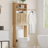 Reettic Tall Over The Toilet Storage with Two Doors, Floor Bathroom Space Saver with Inner Adjustable Shelf, Wooden Bathroom Cabinet Organizer Over Toilet, Natural BMGZ151M Reettic