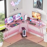 FDW L Shaped 51 Inch Gaming Desk,Corner Computer Desk,PC Gaming Desk,Writing Workstation with Large Monitor Stand for Home Office,Pink FDW