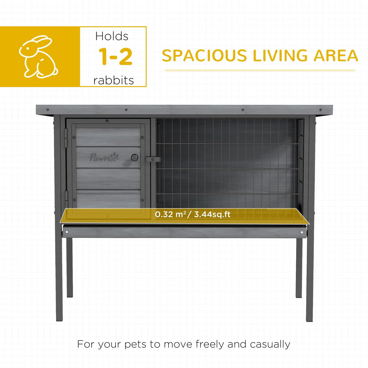 PawHut Rabbit Hutch Elevated Bunny Cage Small Animal Habitat with Metal Frame, No Leak Tray, Metal Wire Pan and Openable Water-Resistant Asphalt Roof for Indoor/Outdoor Gray PawHut