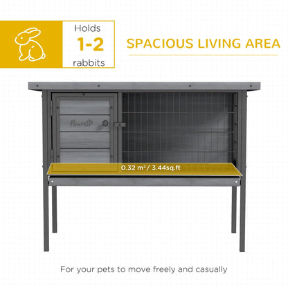 PawHut Rabbit Hutch Elevated Bunny Cage Small Animal Habitat with Metal Frame, No Leak Tray, Metal Wire Pan and Openable Water-Resistant Asphalt Roof for Indoor/Outdoor Gray