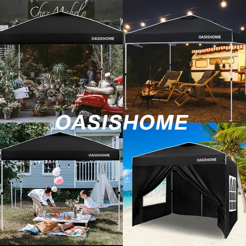 OASISHOME Pop-up Gazebo Instant Portable Canopy Tent 10'x10', with 4 Sidewalls, Windows, Wheeled Bag, for Patio/Outdoor/Wedding Parties and Events (10FTx10FT, Black) OASISHOME