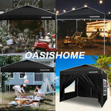 OASISHOME Pop-up Gazebo Instant Portable Canopy Tent 10'x10', with 4 Sidewalls, Windows, Wheeled Bag, for Patio/Outdoor/Wedding Parties and Events (10FTx10FT, Black) OASISHOME
